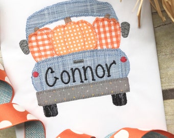Personalized Embroidered Pumpkin Truck Shirt, Personalized Toddler Boy Clothes, Personalized Baby Boy Bodysuit, Custom Baby Clothes