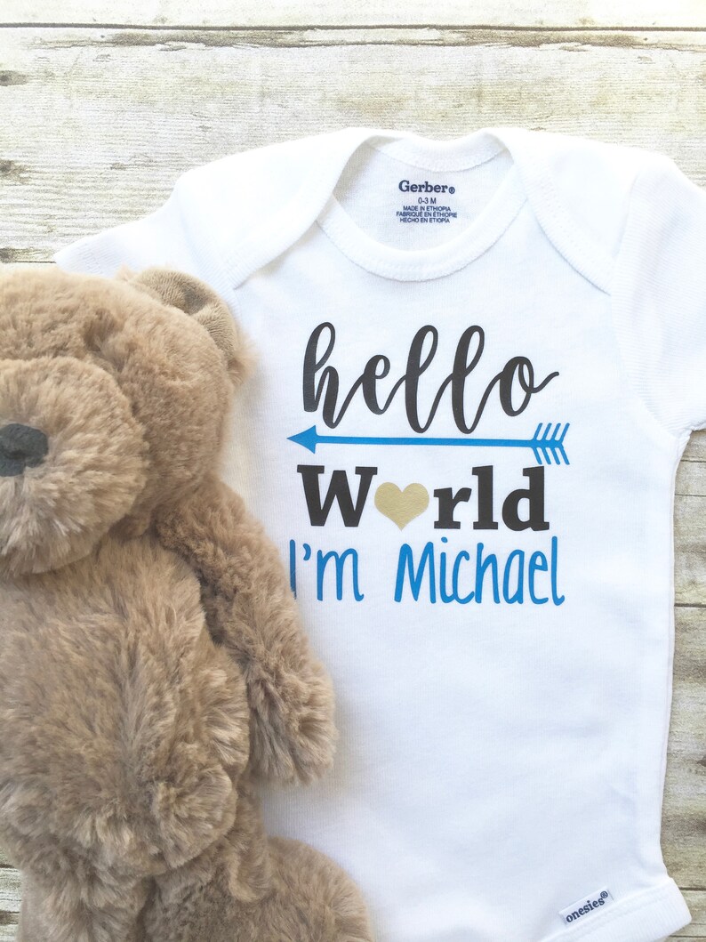 Personalized Hello World Baby Boy Onesie Newborn Onesie Etsy