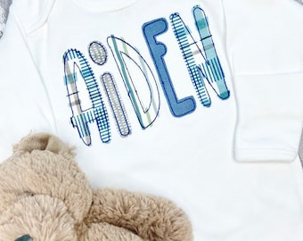 Personalized Baby Boy Romper, Custom Boy Coming Home Outfit, Embroidered Baby Shower Gift, Personalized Infant Boy Sleeper