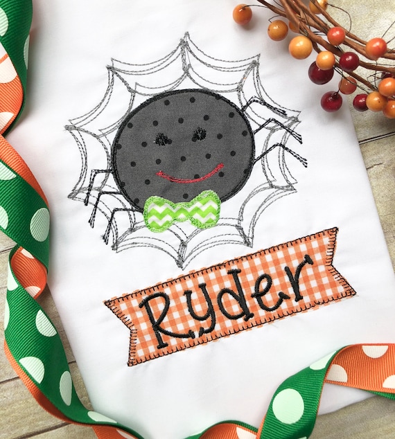 Personalized Embroidered Halloween Spider Shirt,  Personalized Halloween Outfit Personalized Baby Boy Clothes, Toddler Halloween T-Shirt