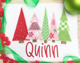 Personalized Girl Christmas Tree Shirt, Personalized Baby Christmas Clothing, Baby Girl Shirt, Baby Girl Bodysuit