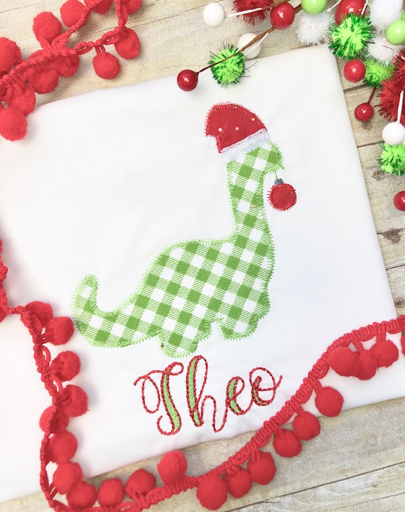 Personalized Christmas Dinosaur Shirt, Embroidery Applique, Dinosaur Boy Clothes, Christmas Baby Boy Bodysuit