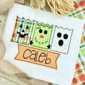 Personalized Boy Embroidered Halloween Shirt, Baby Boy Halloween Bodysuit, Jack o Lantern Ghost Frankenstein Shirt, First Halloween Shirt