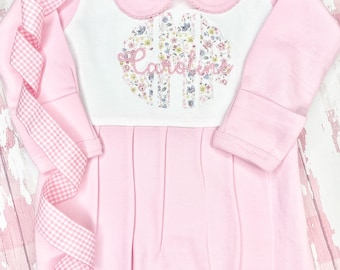 Baby Girl Monogrammed Outfit, Baby Monogrammed Footie, Baby Girl Coming Home Outfit,  Infant Girl Romper