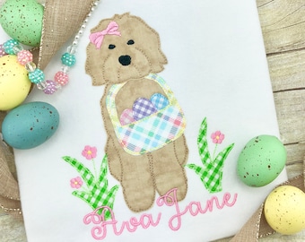 Personalized Girl Easter Shirt, Girl Embroidered Easter Clothes, Easter Golden-Doodle, Baby Girl Bodysuit, Girl Easter Clothing