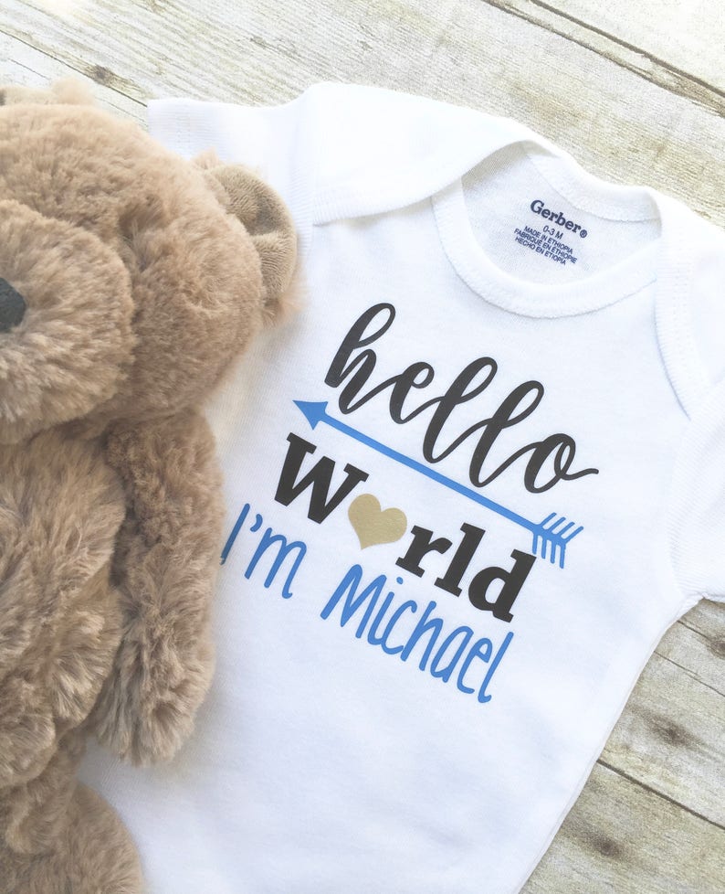 Personalized Hello World Baby Boy Onesie Newborn Onesie Etsy