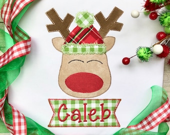 Embroidered Personalized Christmas Reindeer Boy Toddler Shirt, Boy T- Shirt, Christmas Clothing, Baby Boy Christmas Shirt