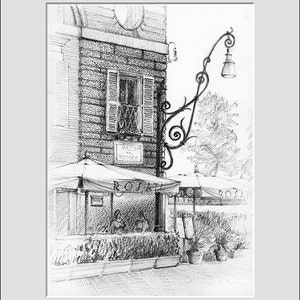 Drawings from Rome, Italy - CAFFE ROSATI - Piazza del Popolo - Wall art - Download & print the original artwork