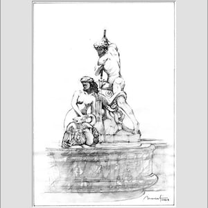 Drawings from Rome, Italy - FONTANA del NETTUNO (1) - Piazza Navona - Wall art - Download & print the original artwork