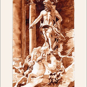 Watercolors from Rome, Italy - THE TREVI FOUNTAIN - Fontana di Trevi - Wall decor - Present ideas - Download & print the original artwork