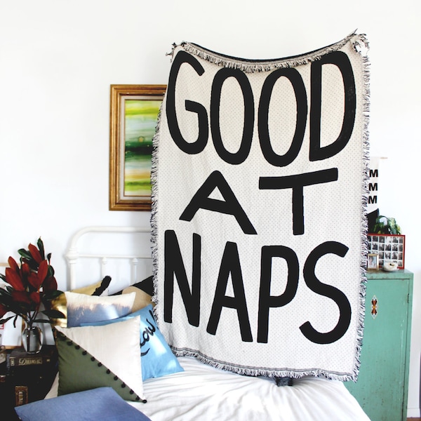 Good At Naps Blanket - Original Design - Black and White - Living Room Throws - Classic Home Decor - Dorm Room - Kids Bedroom