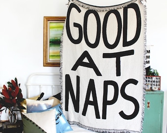 Good At Naps Blanket - Original Design - Black and White - Living Room Throws - Classic Home Decor - Dorm Room - Kids Bedroom
