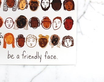 Friendly Faces Art Print – Positive Kids Room Decor, 8x10 Artwork