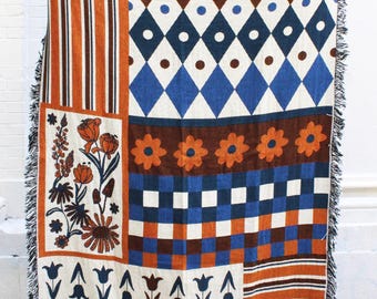 Wallpaper Mash Up Tapestry Blanket - Mixed Pattern Stripes Diamonds Retro Flowers 70's Decor