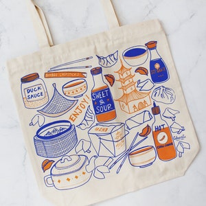 Thank You Enjoy Chinese Take Out Tote Bag Reusable Canvas Tote Bag Housewarming Gift Reusable Tote Cotton Fabric Gift Bag image 1