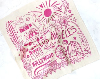 Los Angeles California Screen Printed Tea Towel - Los Angeles Print Tea Towel - California Screen Printed Kitchen Decor - Los Angeles Gifts