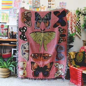 Pink Moth Still Life Tapestry Blanket - Butterflies and Moths - Lepidopterist Entomologist
