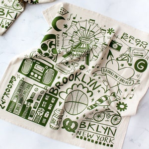 Brooklyn Forever - New York Print Tea Towel - NYC Screen Printed Kitchen Decor - Brooklyn NY Gifts - New York Illustration