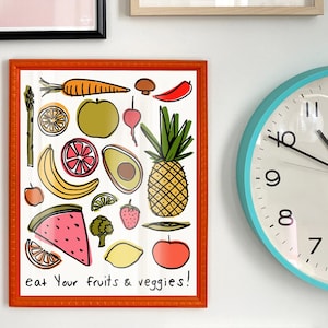 Eat Your Fruits and Veggies Art Print Digital Download Printable Artwork Fruit Digital Illustration House Warming Digital Artwork image 1