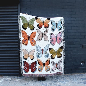 Butterfly and Moth Multi-Color Tapestry Blanket Cotton Throws Housewarming Gift Bohemian Colorful Home Decor image 1