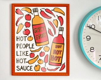 Hot Sauce Art Print Digital Download - Home Decor - Printable Artwork - Foodie Digital Illustration - House Warming Gift - Digital Artwork