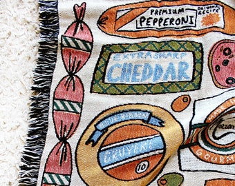 Charcuterie Tapestry Blanket - Meats and Cheese Print - The Perfect Picnic Blanket