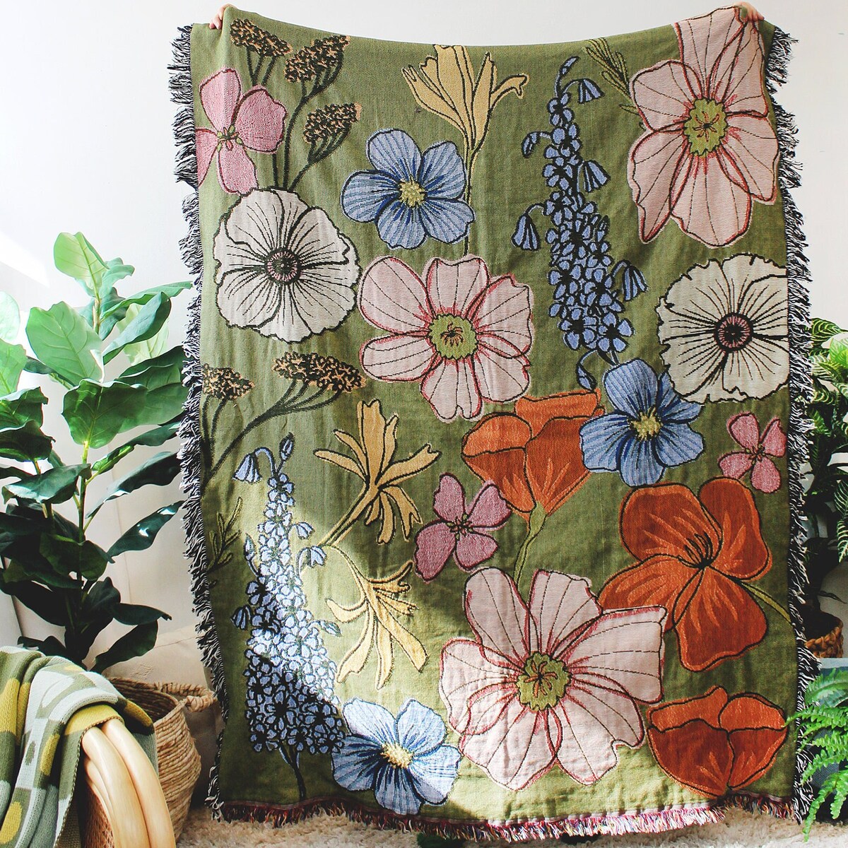 Wild Flowers Floral Blanket - Multi-color Tapestry Blanket - Cotton Throws - Housewarming Gift - Flower Home Decor - Wild Flower Throw - Etsy