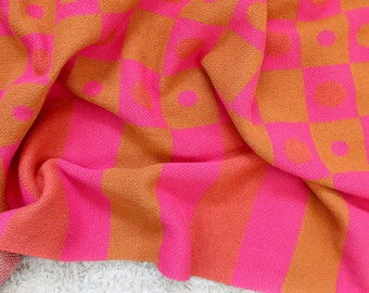 Checkmate Knit Blanket - Checkerboard Knit Blanket - Pink - Orange - Checkered Throw Blanket Decor - Picnic Blanket - Checkered Knit Throw