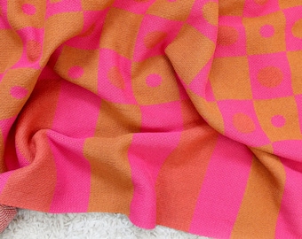 Checkmate Knit Blanket - Checkerboard Knit Blanket - Pink - Orange - Checkered Throw Blanket Decor - Picnic Blanket - Checkered Knit Throw