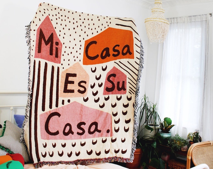 Mi Casa Es Su Casa Tapestry Throw Blanket - Colorful Cotton, Housewarming Gift