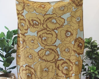 Poppy Field Knit Blanket - Yellow Green Throw - Floral Blanket