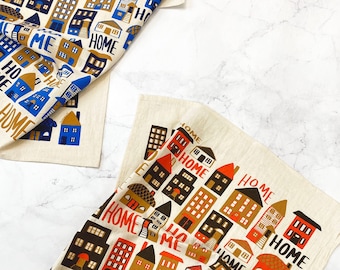 Neighborhood Printed Tea Towel - Houses Design - Home Decor - Kitchen Decor -  Housewarming Gift - Gifts for Host - Eco Gift Wrap