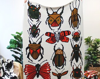 Insect Beetle Butterfly Print Merino Wool Blanket - Nature Inspired Throw Blankets