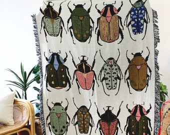 Beetle Party Tapestry Blanket - Boho Colorful Home Decor - Unique Home Decor Beetle Design