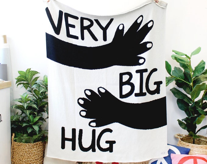 Very Big Hug Black and White Knit Throw Blanket B&W Blankets Send Hugs