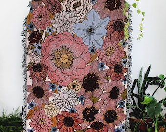 Dream Garden Floral Blanket - Multi-Color Tapestry Blanket - Cotton Throws - Housewarming Gift - Flower Home Decor