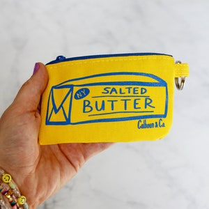 Butter Screen Printed Zipper Pouch – Cotton Card Wallet Keychain