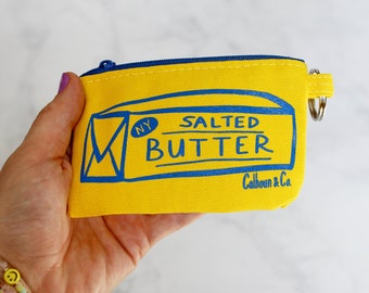 Butter Screen Printed Zipper Pouch – Cotton Card Wallet Keychain