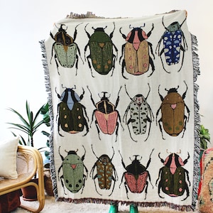 Beetle Party Tapestry Blanket - Boho Colorful Home Decor - Unique Home Decor Beetle Design