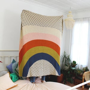 Rainbow and Raindrops Knit Throw Blanket - Love Wins Pride Decor - Kids Bedroom - Colorful Living Room Blanket - Housewarming