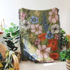 Wild Flowers Floral Blanket Multi-Color Tapestry Blanket Cotton Throws Housewarming Gift Flower Home Decor Wild Flower Throw image 1