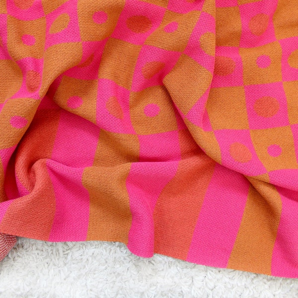 Checkmate Knit Blanket - Checkerboard Knit Blanket - Pink - Orange - Checkered Throw Blanket Decor - Picnic Blanket - Checkered Knit Throw