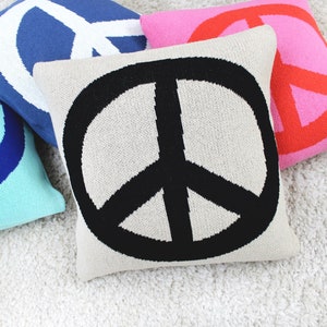 Peace Sign Pillow - Colorful Home Decor - Knit Pillow Cover with Insert - Classic Boho Home