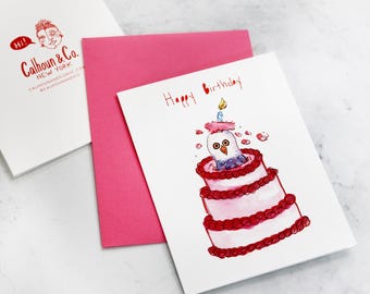 Happy Birthday Pigeon in a Cake Greeting Card 