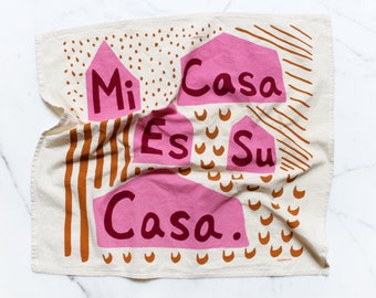 Mi Casa Es Su Casa Printed Tea Towel - Abstract House Artwork Dish Towel for Kitchen - House Warming Gift