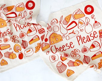 Cheese Please Tea Towel - Kitchen Decor  - Reusable Gift Wrap - Housewarming Gift