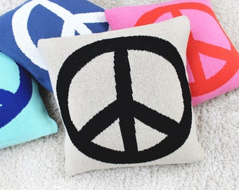 Peace Sign Pillow - Colorful Home Decor - Knit Pillow Cover with Insert - Classic Boho Home