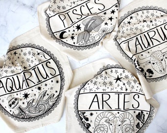 Zodiac Kitchen Tea Towel - Elige tu signo - Horóscopo Astrología Arte - Constelación Decoración De estrellas y regalos