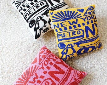 New York Knit Pillow - Colorful Home Decor - Knit Pillow Cover with Insert - Classic Boho Home