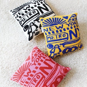 New York Knit Pillow - Colorful Home Decor - Knit Pillow Cover with Insert - Classic Boho Home